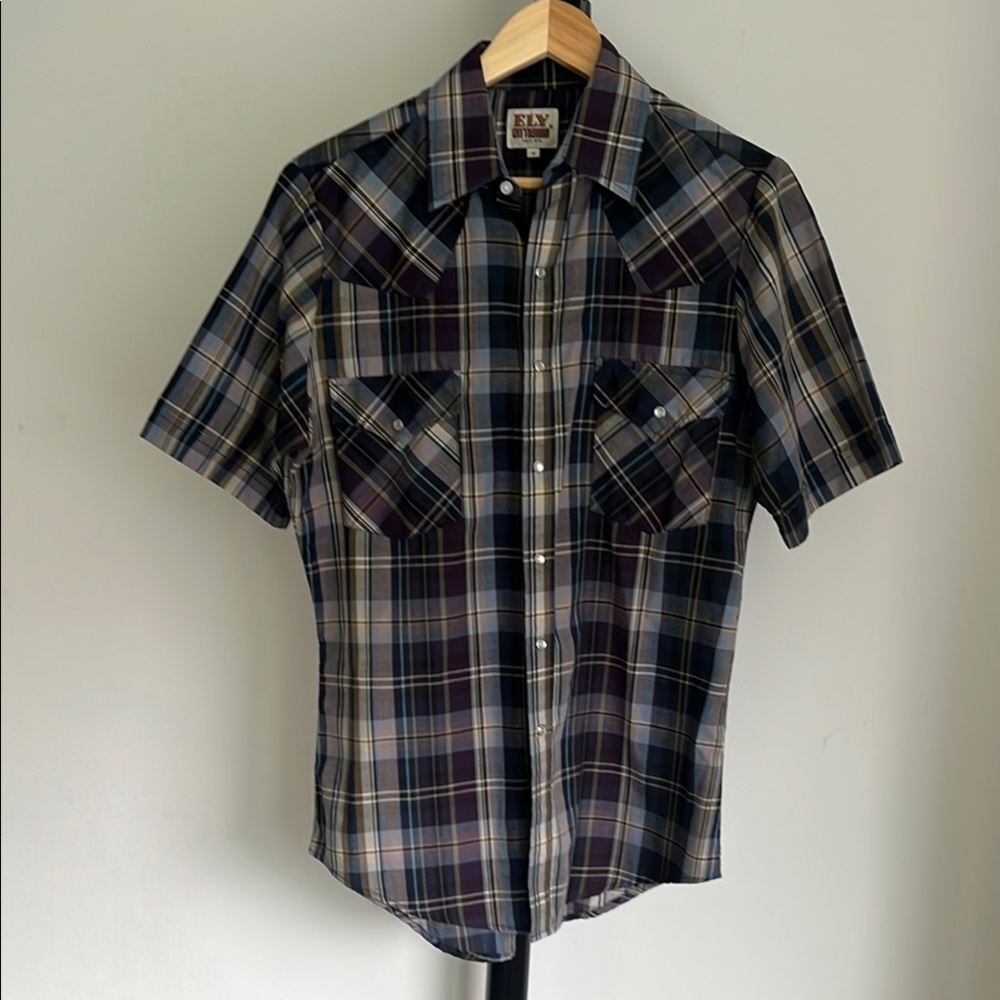 Ely Cattleman Blue and Black Casual Button Down Shirt